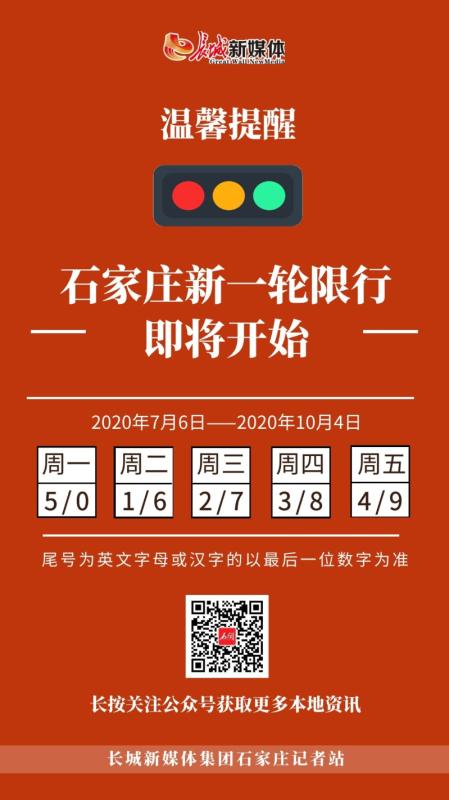 7月6日起石家庄主城区机动车尾号限行轮换，细则速看